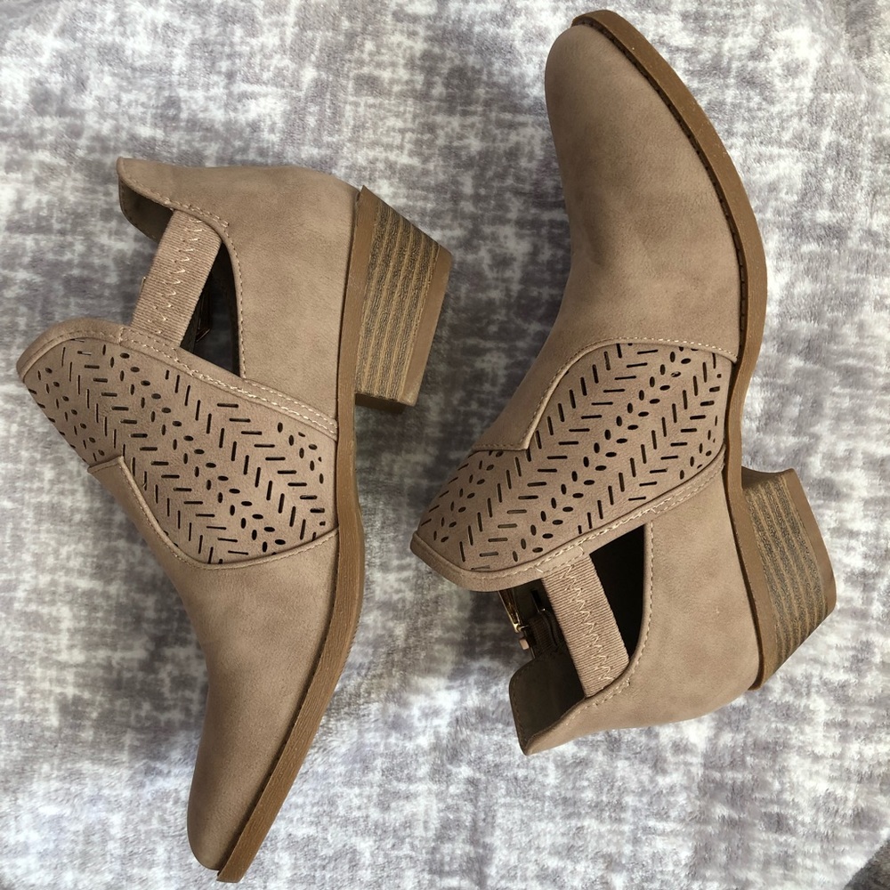 Top Moda Perforated Ankle Low Heel Bootie